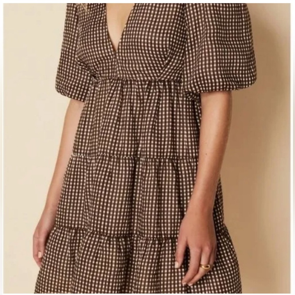 Faithful the Brand Brown Gingham vneck dress